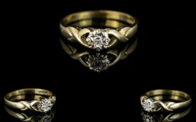 Ladies 9ct Gold Single Stone Diamond Set Ring. Illusion Set, X Designed Shoulders. Fully