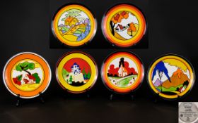 Clarice Cliff Wedgewood Ltd and Numbered Edition Cabinet Plates ( 6 ) Six In Total.