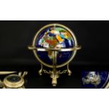 Decorative Gemstone Globe Gilt Framed Globe inlaid with various semi precious stones and gold tone