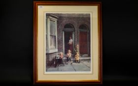 M Grimshaw Signed Limited Edition Coloured Print- Street Life Framed, mounted and behind glass.