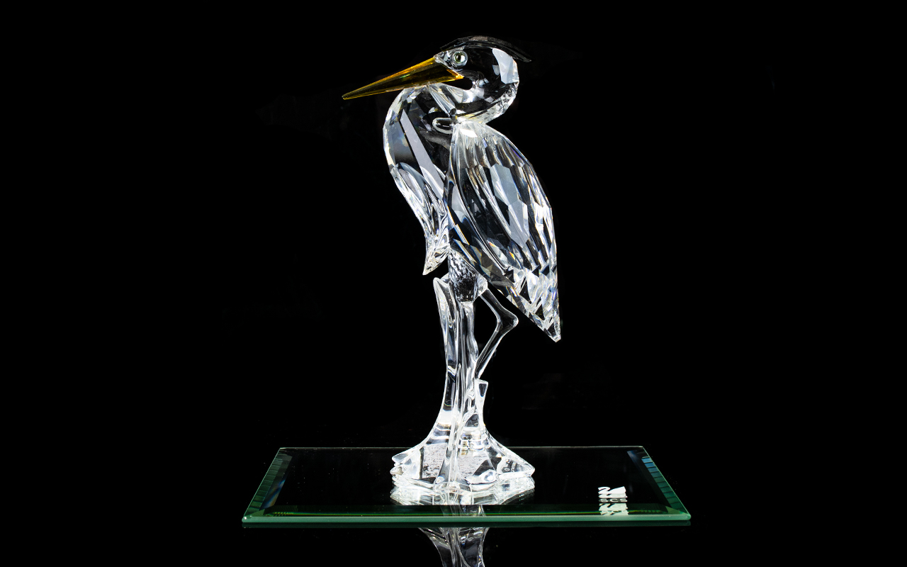 Swarovski Silver Crystal Figure ' Heron ' Feathered Friends Theme. Num 221627 7670 000 001.