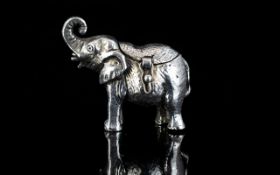 Antique Silver Hinged Pill Box - In The Form of A Miniature Elephant Figure,