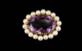 9ct Gold Amethyst Set Brooch In the Victorian style,