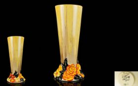 Clarice Cliff Dripglaze Handpainted Conical Shaped Tall Vase 'My Garden' design, circa 1930's.
