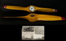 Two 44 Inch Wooden Propellers One Mounted With Barometer Each with markings,