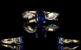 Ladies Nice Quality And Attractive 9ct Gold Set Faceted Single Stone Sapphire Dress Ring with