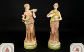 Royal Dux Bohemia Fine Quality Pair of Impressive Hand Painted Porcelain Figurines. c.1900.