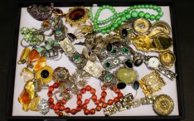 A Large Collection Of Vintage Costume Jewellery Over Twenty pieces in total to include 1930's