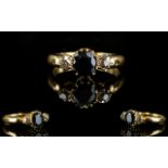 18ct Yellow Gold Diamond and Sapphire Set 3 Stone Dress Ring.