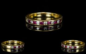 18ct Gold - Nice Quality Ruby and Diamond Channel Set Ring.