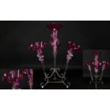 Victorian Period Very Impressive Silver Plated and Cranberry glass four branch Epergne.