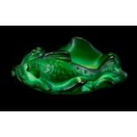 Art Deco Malachite Pressed Glass Fish Ornament/Soap Dish In the form of two stylised fishes amongst