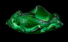 Art Deco Malachite Pressed Glass Fish Ornament/Soap Dish In the form of two stylised fishes amongst