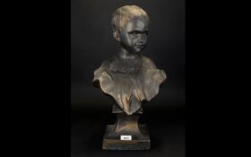 A Reproduction Bust In The Form Of A Young Girl, Plaster bust with bronzed patina finish,