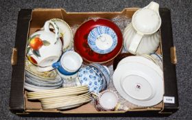Box of Assorted Ceramics including Chinese bowls, teapots, Cloverleaf pottery, Copenhagen