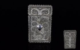 North African White Metal Filigree Card Case, a European style hinged card case, 3.75 inches x 2.25,