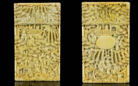 Cantonese Superb Quality Hand Carved Ivory Card Case A mid 19th century period piece in wonderful