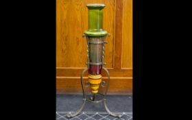 A Victorian Burmantofts Style Green Drip Glaze Cylindrical Jardiniere Of Chimney form with twisted