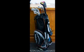 Set of Nine Golf Clubs With Maxfli Cloth Bag Wilson Staff Di5 clubs including pitching wedge,