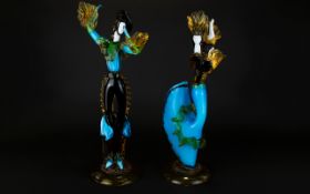 Murano- 1960's- G Toffolo Very Impressive And Top Quality Tall Pair Of Glass Flamenco Dancers/