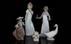 Collection of Nao by Lladro Figures (5) in total. Comprises 1. goose figure 5 inches in height 2.