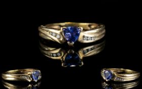 Ladies 9ct Gold Diamond And Tanzanite Set Dress Ring.