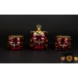 Venetian Superb Quality Red Ruby Lidded Glass Jars Decorated with hand painted accented gold tones,