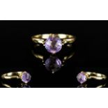 Ladies 9ct Yellow Gold Single Stone Amethyst Dress Ring. Fully Hallmarked for 9.375 Gold.