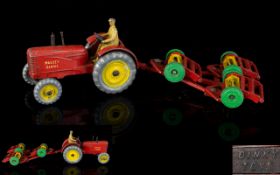 Dinky Toys 27A - Die Cast Model Massey Harris Tractor/ Triple Lawn mower. Dated 1948-1954.