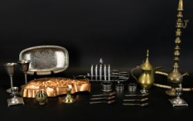 A Collection Of Mixed Metalware Approximately twelve items in total to include, brass hookah,