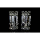 Pair of Cut Glass Clear Lustres with glass prism drops, approximately 9 inches high,