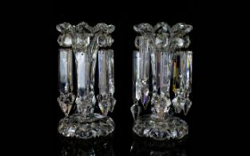 Pair of Cut Glass Clear Lustres with glass prism drops, approximately 9 inches high,