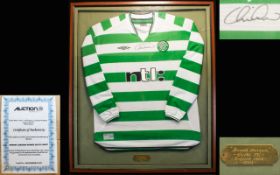 Celtic Football Club Autograph Interest Framed Vintage Shirt Signed By Henrik Larsson Long sleeved