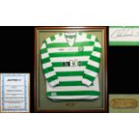 Celtic Football Club Autograph Interest Framed Vintage Shirt Signed By Henrik Larsson Long sleeved