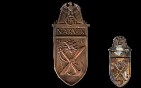 WWII Interest Nazi 1940 Narvik Shield The shield featuring national eagle with swooped down wings,