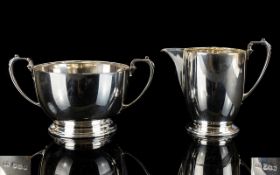 Art Deco Period Solid Silver Twin Handle Sugar Bowl and Matching Milk Jug.