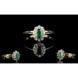 Ladies 9ct Gold Emerald and Diamond Cluster Ring,