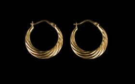 9ct Gold Hoop Earrings. Textural Creole earrings, marked for 9ct gold.