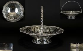 Mid Victorian Period Superb Quality Solid Silver Swing Handle Fruit Bowl / Basket with Superb Open