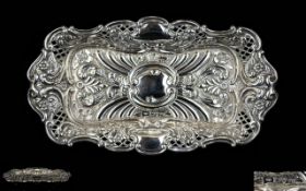 Victorian Period Fine Quality Embossed Silver Pin Tray Of shaped form with open worked trellis and