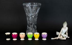 A Collection Of Glass And Ceramic Items Eight items in total to include cut glass vase of trumpet