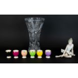 A Collection Of Glass And Ceramic Items Eight items in total to include cut glass vase of trumpet