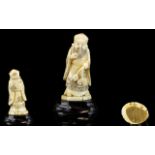 Japanese - Meiji Period Small and Signed Carved Ivory Figure 1864 - 1912. Depicts Sage / Wise Man.