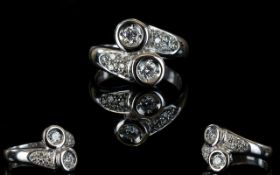 18ct White Gold - Superb Bespoke Two Stone Diamond Ring.