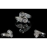 18ct White Gold - Superb Bespoke Two Stone Diamond Ring.