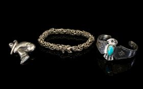 A Small Collection Of Mexican Silver Jewellery Three items in total,