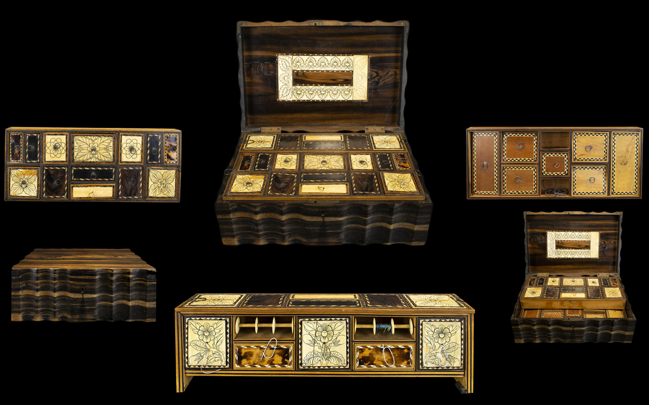A 19th Century Anglo Indian Coromandel And Bone Inlay Work Box Antique Anglo Indian solid