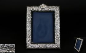 Queen Elizabeth II Britania Silver Photo Frame With Embossed Floral Decoration To Border Vacant