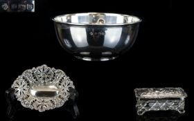 Three Pieces Of Silver Comprising Sugar Bowl Hallmarked For Birmingham u 1919, Diameter 4 Inches,