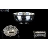 Three Pieces Of Silver Comprising Sugar Bowl Hallmarked For Birmingham u 1919, Diameter 4 Inches,